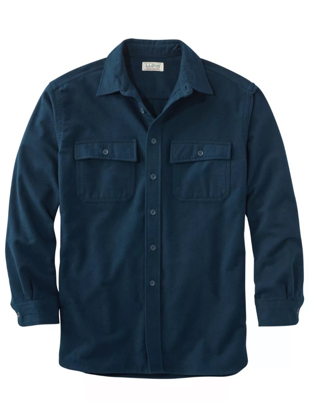 LL Bean Shirt Mens Chamois Cloth Large Navy Blue Traditional Fit Long Sleeve